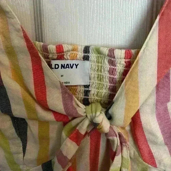Old Navy Tie Front Multicolor Striped Blouse - Picture 2 of 4